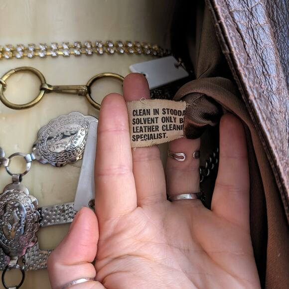 Vintage Brown Leather Jacket Western Trench Coat Earthy Cowboy Minimalist Coat L - Picture 9 of 10